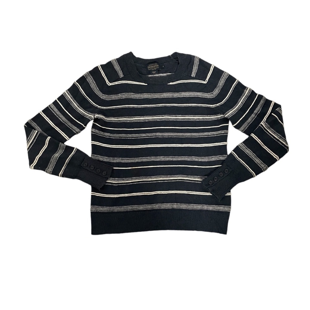 Pendleton Dark Gray Wool Blend Striped Sweater Si… - image 1